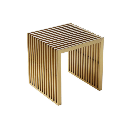 Niki 17 Inch Accent Stool, Slatted Design, Square, Luxurious Brushed Gold  By Casagear Home