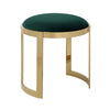 Niyo 19 Inch Accent Stool Ottoman, Round Cushioned Green Velvet Seat, Gold By Casagear Home