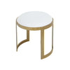 Niyo 19 Inch Accent Stool Ottoman Round Cushioned White Faux Leather Gold By Casagear Home BM314978