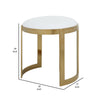 Niyo 19 Inch Accent Stool Ottoman Round Cushioned White Faux Leather Gold By Casagear Home BM314978