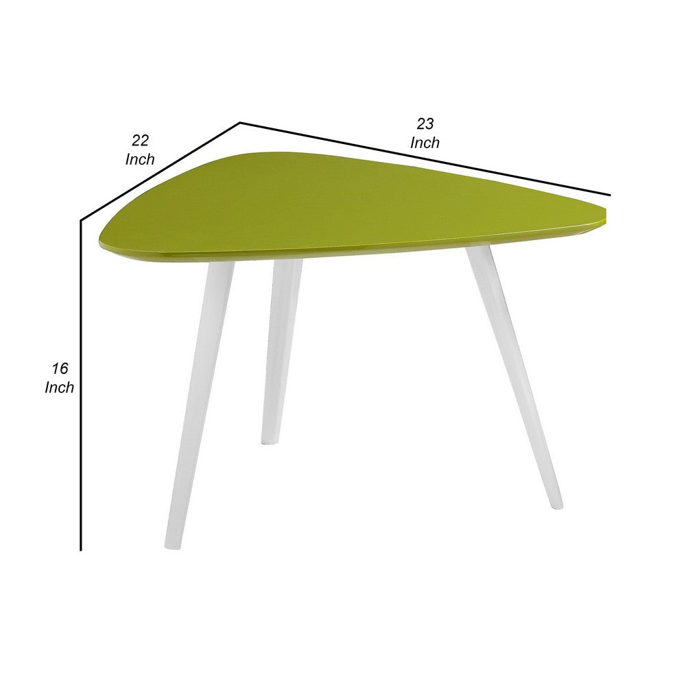 23 Inch Accent Table Triangular Top Green Lacquer Top and White Legs By Casagear Home BM314979