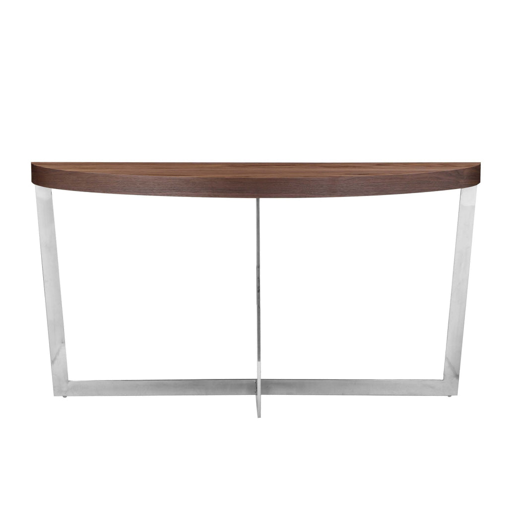 Tini 55 Inch Console Table Oval Top Chrome Frame Walnut Brown Finish By Casagear Home BM314980