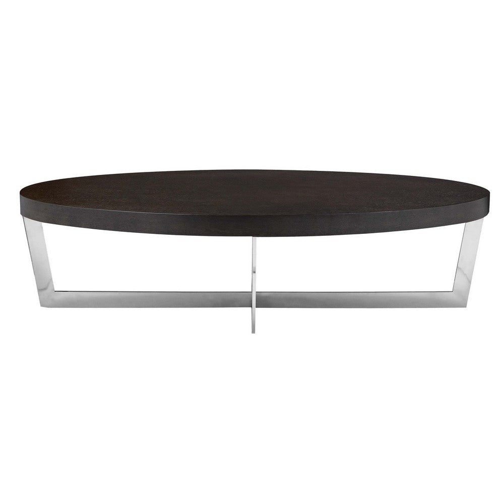 Tini 55 Inch Coffee Table Oval Top Chrome Frame Espresso Brown Finish By Casagear Home BM314982