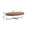 Tini 55 Inch Coffee Table Oval Top Chrome Frame Walnut Brown Finish By Casagear Home BM314983