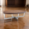 Tini 55 Inch Coffee Table, Oval Top, Chrome Frame, Walnut Brown Finish By Casagear Home