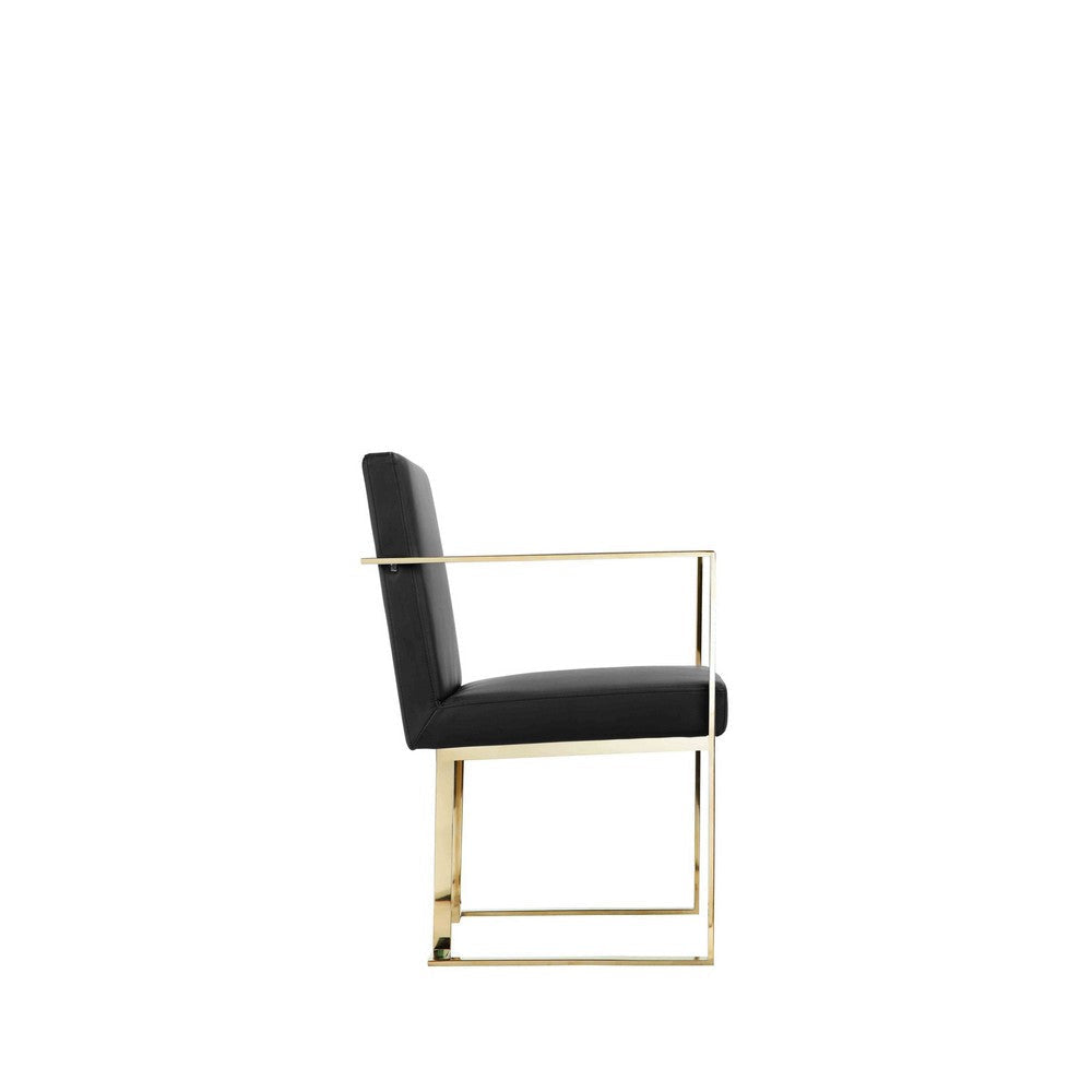 Boly 24 Inch Dining Armchair Plush Black Faux Leather Gold Cantilever By Casagear Home BM314984