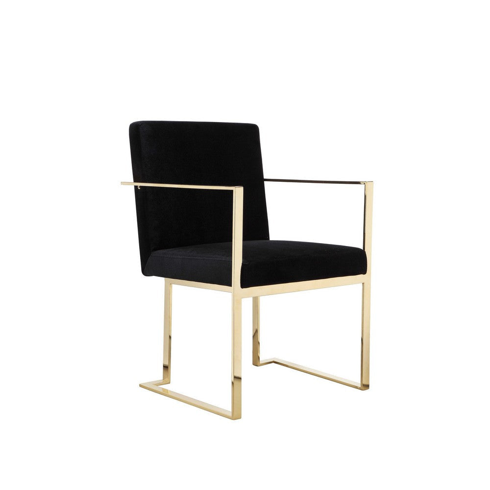 Boly 24 Inch Dining Armchair Cushioned Black Velvet Seat Gold Cantilever By Casagear Home BM314985