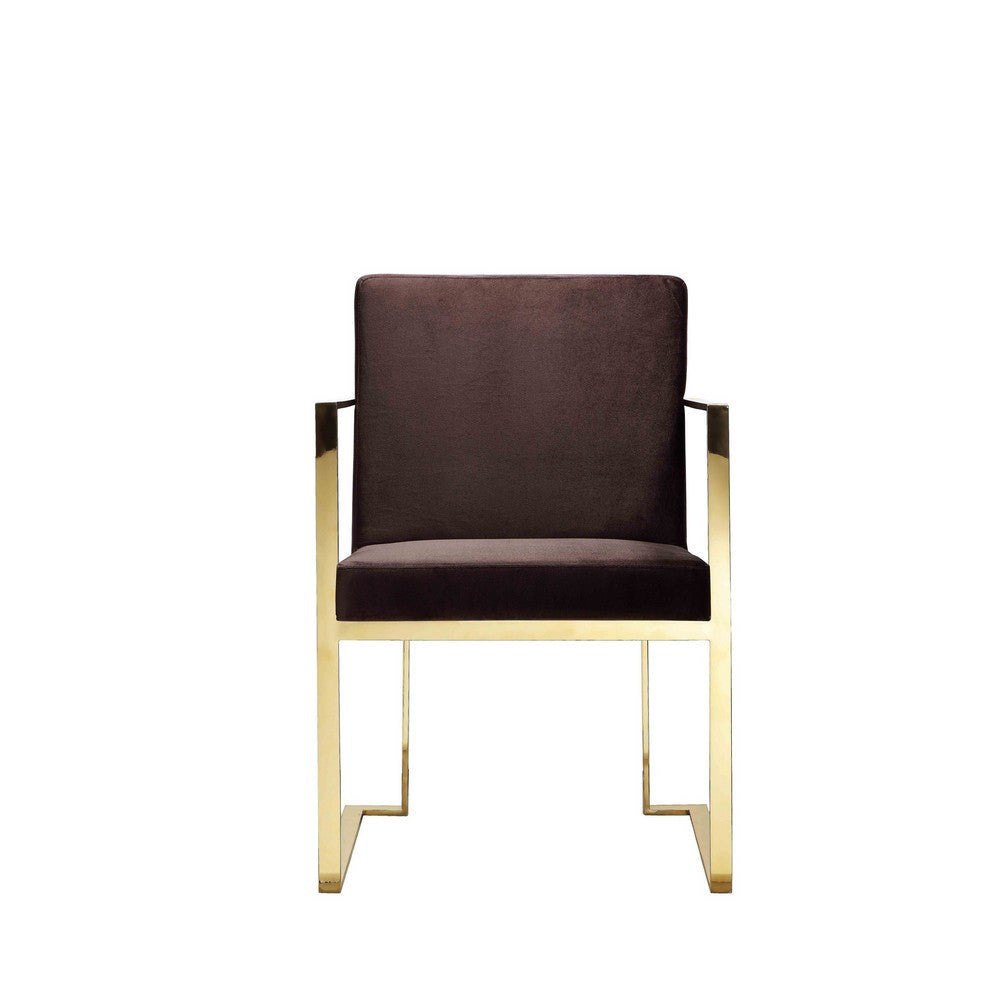 Boly 24 Inch Dining Armchair Cushioned Brown Velvet Seat Gold Cantilever By Casagear Home BM314986