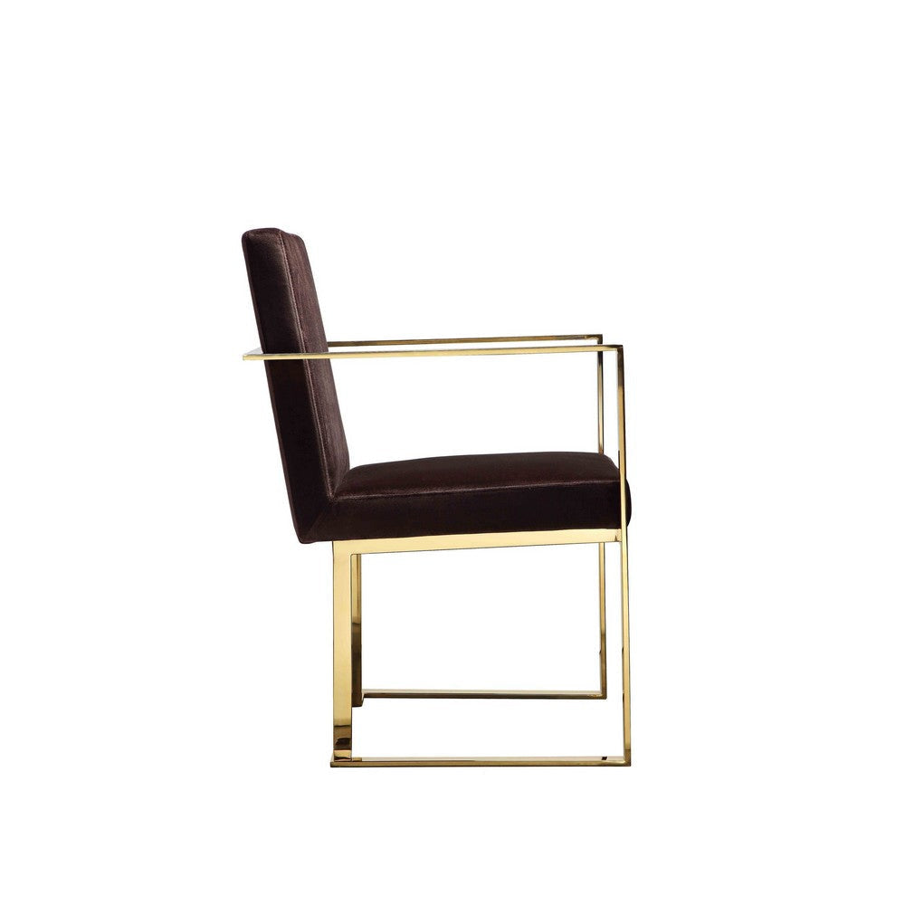 Boly 24 Inch Dining Armchair Cushioned Brown Velvet Seat Gold Cantilever By Casagear Home BM314986