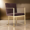 Boly 24 Inch Dining Armchair, Cushioned Brown Velvet Seat, Gold Cantilever  By Casagear Home