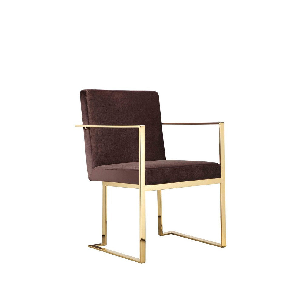 Boly 24 Inch Dining Armchair Cushioned Brown Velvet Seat Gold Cantilever By Casagear Home BM314986