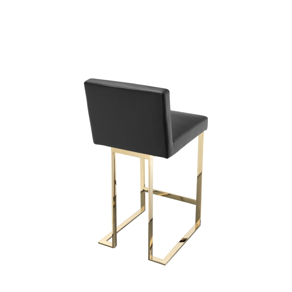 Boly 26 Inch Counter Height Chair Black Faux Leather Seat Gold Cantilever By Casagear Home BM314989