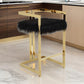 Suki 30 Inch Barstool Chair, Black Faux Fur Seat, Gold Cantilever Base By Casagear Home