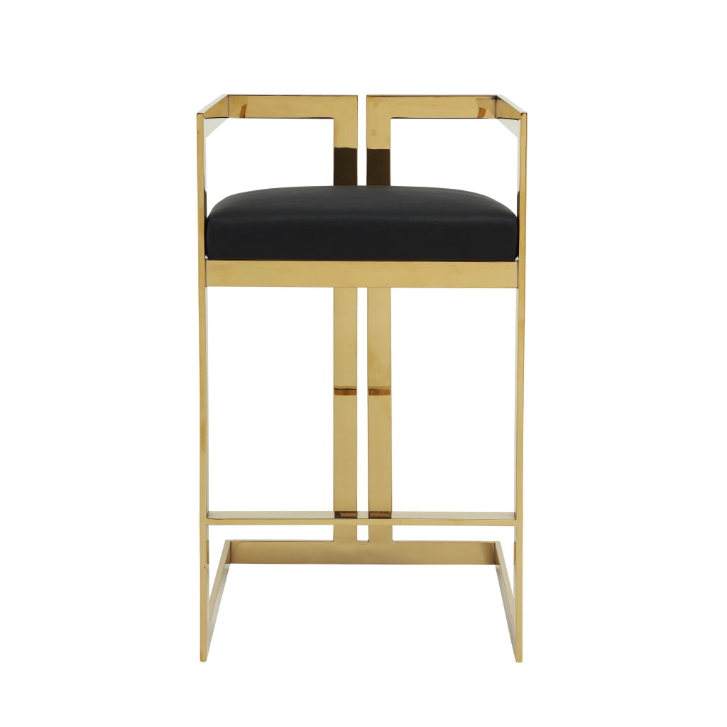 Suki 30 Inch Barstool Chair Black Faux Leather Seat Gold Cantilever Base By Casagear Home BM314993