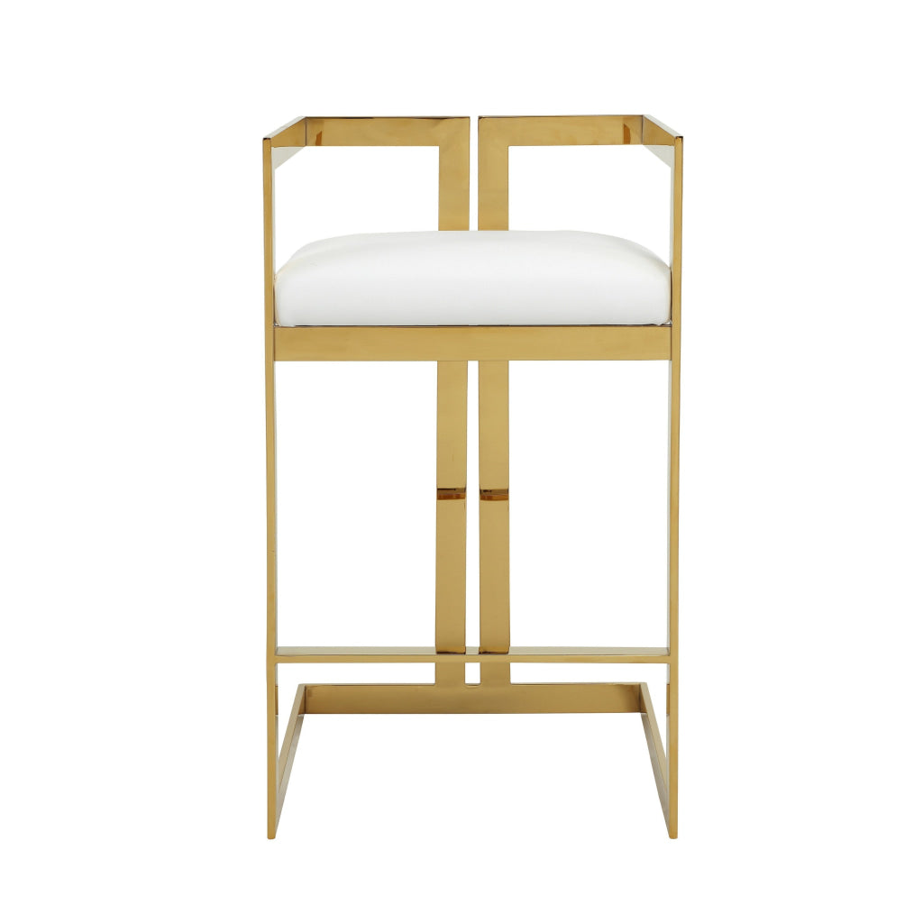 Suki 30 Inch Barstool Chair White Faux Leather Seat Gold Cantilever Base By Casagear Home BM314994