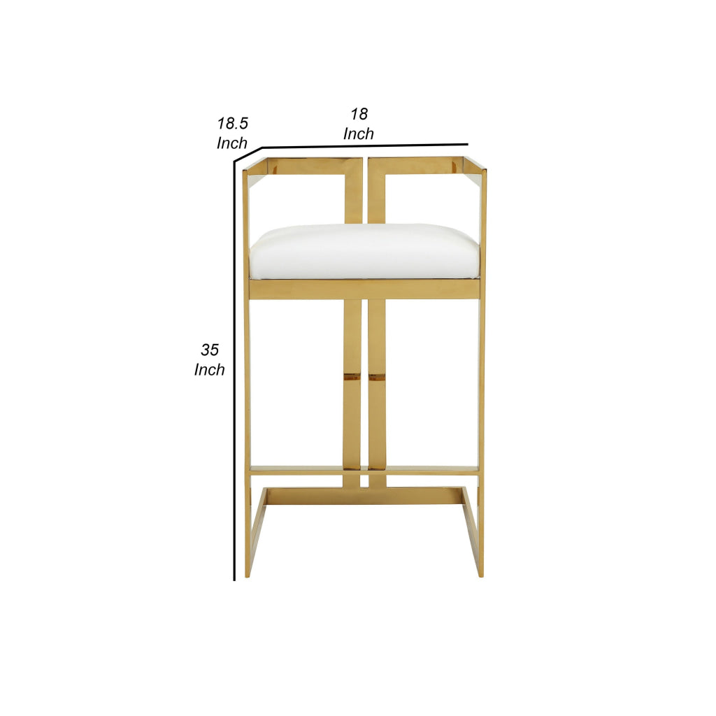 Suki 30 Inch Barstool Chair White Faux Leather Seat Gold Cantilever Base By Casagear Home BM314994