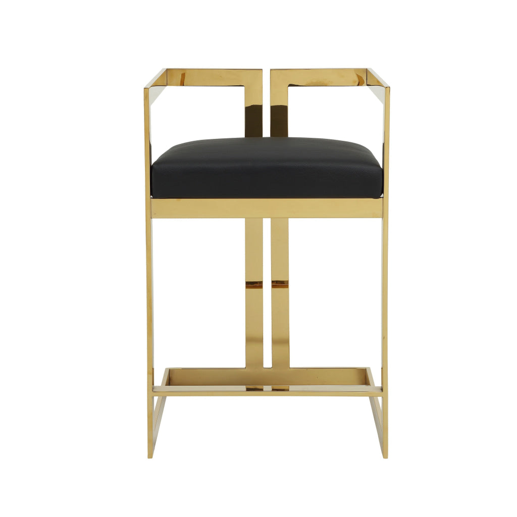 Suki 26 Inch Counter Height Chair Black Faux Leather Gold Cantilever Base By Casagear Home BM314995