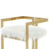 Suki 26 Inch Counter Height Chair White Faux Fur Gold Cantilever Base By Casagear Home BM314997