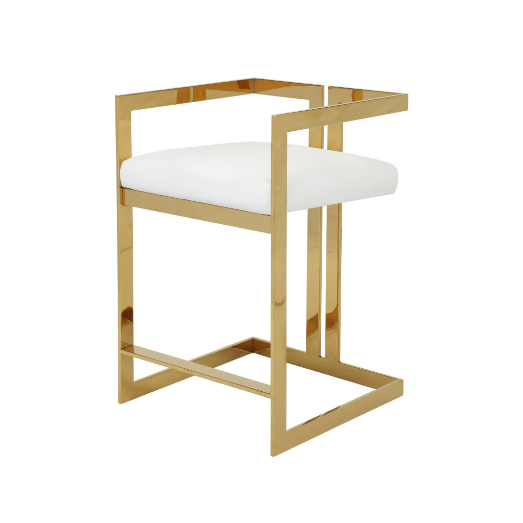 Suki 26 Inch Counter Height Chair White Faux Leather Gold Cantilever Base By Casagear Home BM314998