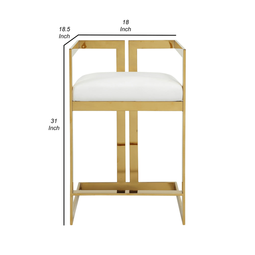 Suki 26 Inch Counter Height Chair White Faux Leather Gold Cantilever Base By Casagear Home BM314998