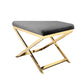 Sovi 24 Inch Accent Stool Ottoman Bench Cushioned Gray Velvet Gold X Base By Casagear Home BM314999