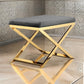 Sovi 24 Inch Accent Stool Ottoman Bench, Cushioned Gray Velvet, Gold X Base By Casagear Home