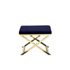 Sovi 24 Inch Accent Stool Ottoman Bench Cushioned Blue Velvet Gold X Base By Casagear Home BM315001