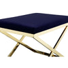 Sovi 24 Inch Accent Stool Ottoman Bench Cushioned Blue Velvet Gold X Base By Casagear Home BM315001