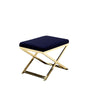 Sovi 24 Inch Accent Stool Ottoman Bench, Cushioned Blue Velvet, Gold X Base By Casagear Home