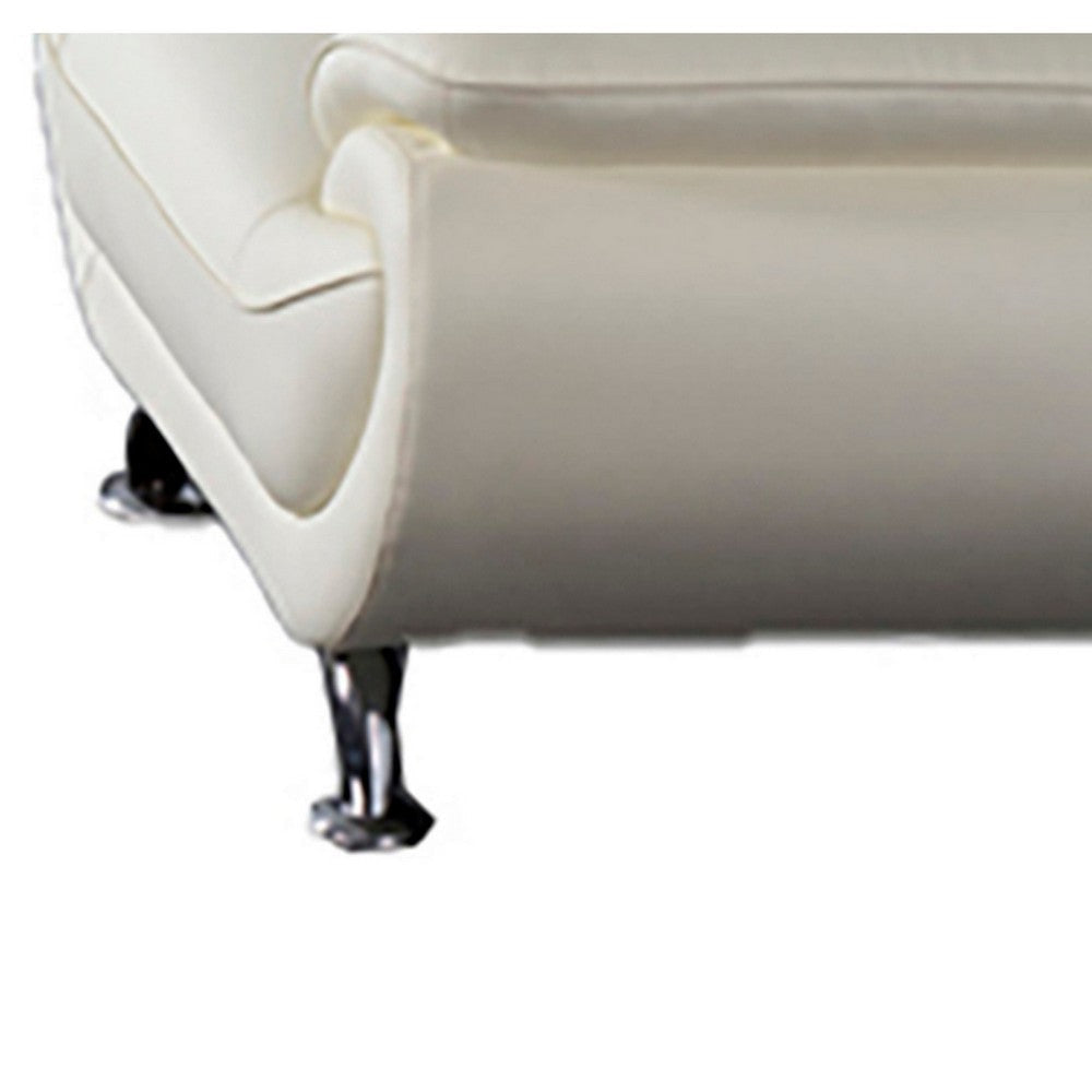 Olaf 50 Inch Sofa Chair Tufted Ivory Faux Leather Chrome Metal Wood By Casagear Home BM315002