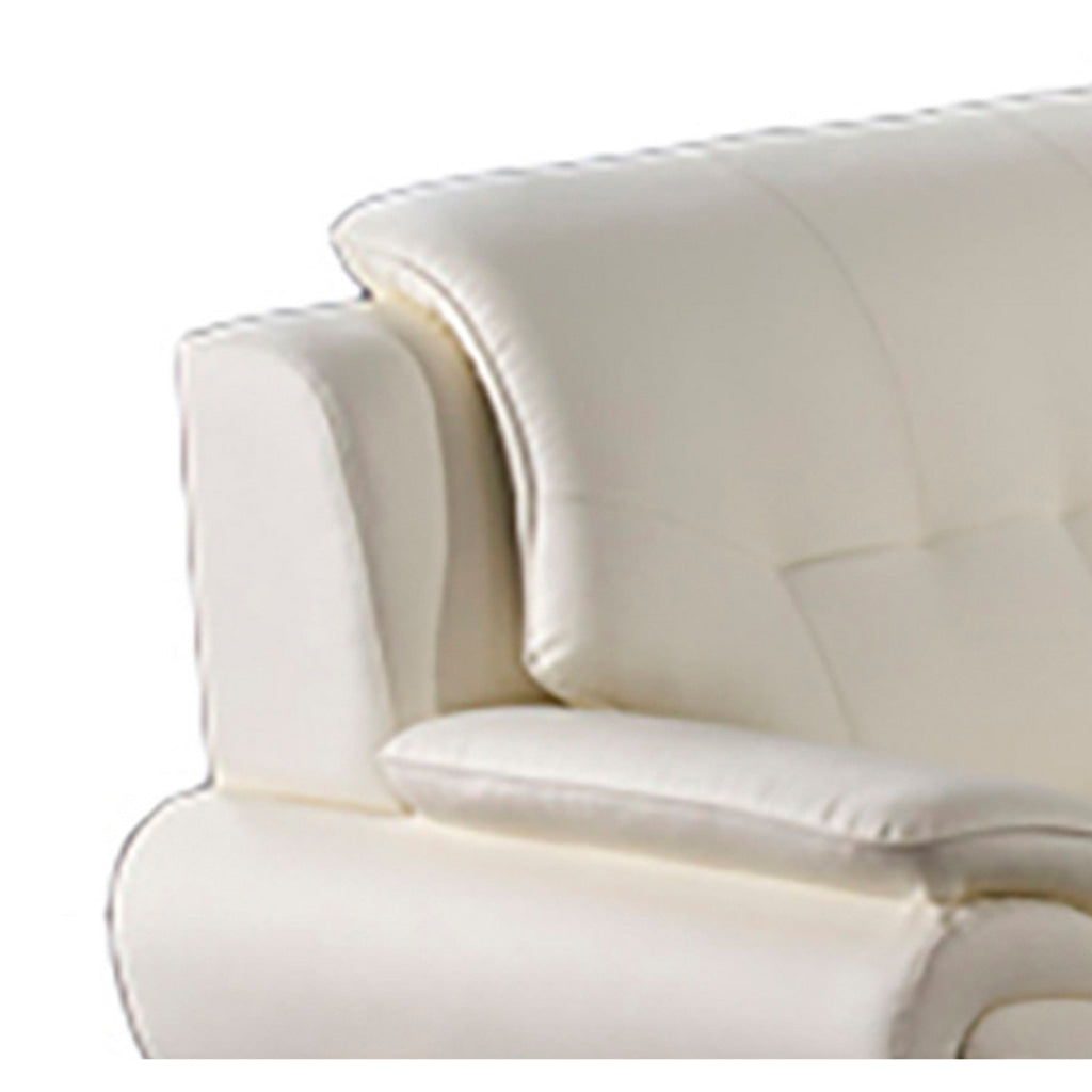 Olaf 69 Inch Loveseat Tufted Ivory Faux Leather Chrome Metal Wood By Casagear Home BM315003