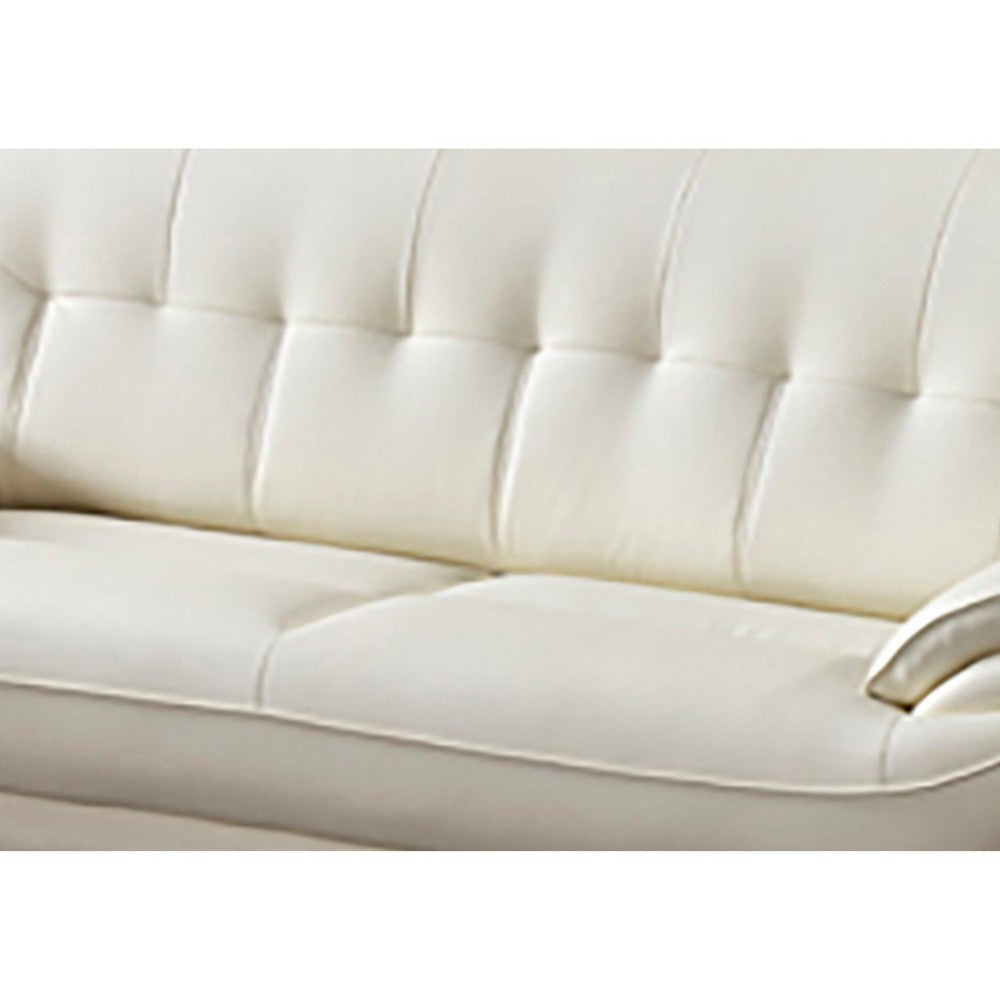 Olaf 82 Inch Sofa Tufted Ivory Faux Leather Upholstery Chrome Metal Wood By Casagear Home BM315004