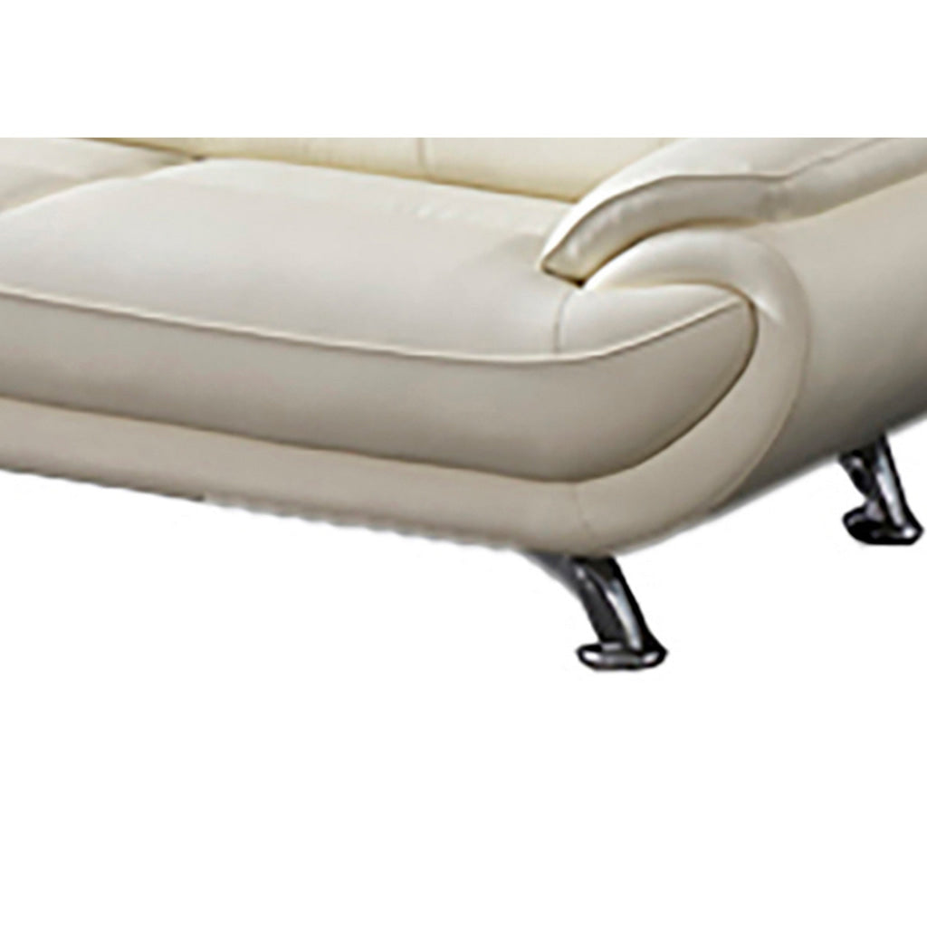 Olaf 82 Inch Sofa Tufted Ivory Faux Leather Upholstery Chrome Metal Wood By Casagear Home BM315004