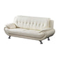 Olaf 82 Inch Sofa, Tufted Ivory Faux Leather Upholstery, Chrome Metal, Wood By Casagear Home