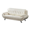 Olaf 82 Inch Sofa, Tufted Ivory Faux Leather Upholstery, Chrome Metal, Wood By Casagear Home