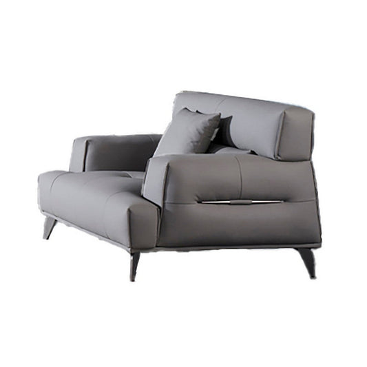 Elsa 53 Inch Sofa Chair, Gray Leather Seat and Armrests, Chrome Metal By Casagear Home