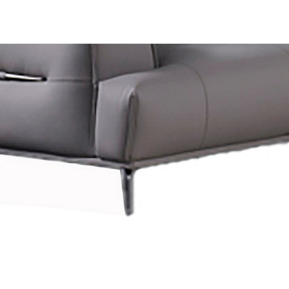 Elsa 70 Inch Loveseat Gray Leather Wide Seat and Armrests Chrome Metal By Casagear Home BM315006