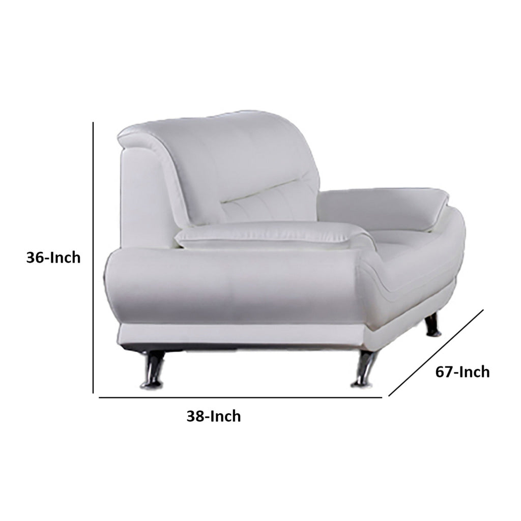 Siaa 57 Inch Loveseat White Faux Leather Upholstery Chrome Metal Wood By Casagear Home BM315009