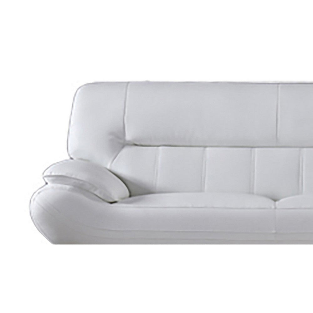 Siaa 82 Inch Sofa White Faux Leather Upholstery Chrome Metal Wood By Casagear Home BM315010