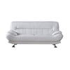 Siaa 82 Inch Sofa, White Faux Leather Upholstery, Chrome Metal, Wood By Casagear Home