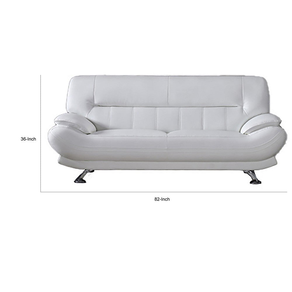 Siaa 82 Inch Sofa White Faux Leather Upholstery Chrome Metal Wood By Casagear Home BM315010