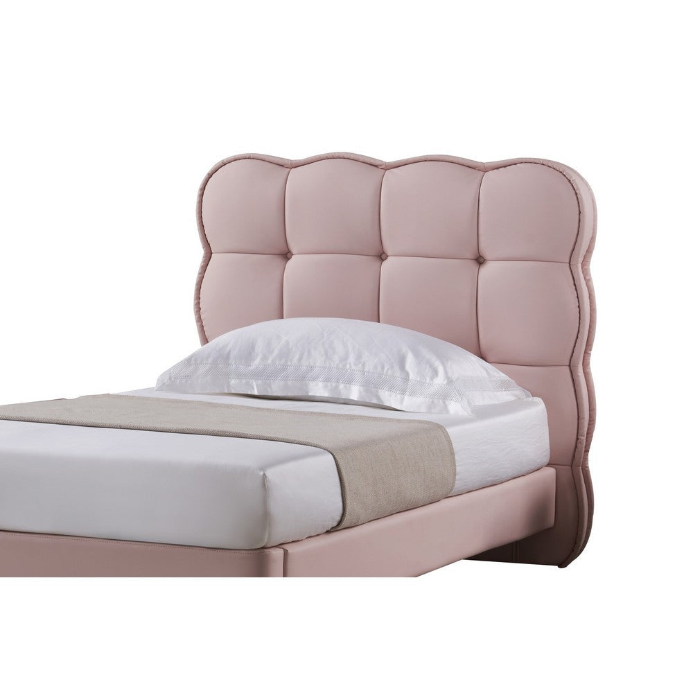 Jeny Full Size Bed Pink Leather Upholstered Tufted Headboard Wood By Casagear Home BM315017