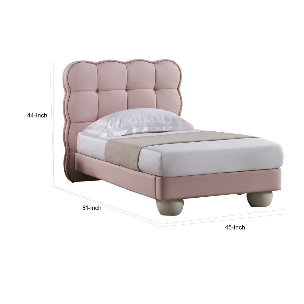 Jeny Twin Size Bed Pink Leather Upholstered Tufted Headboard Wood By Casagear Home BM315019