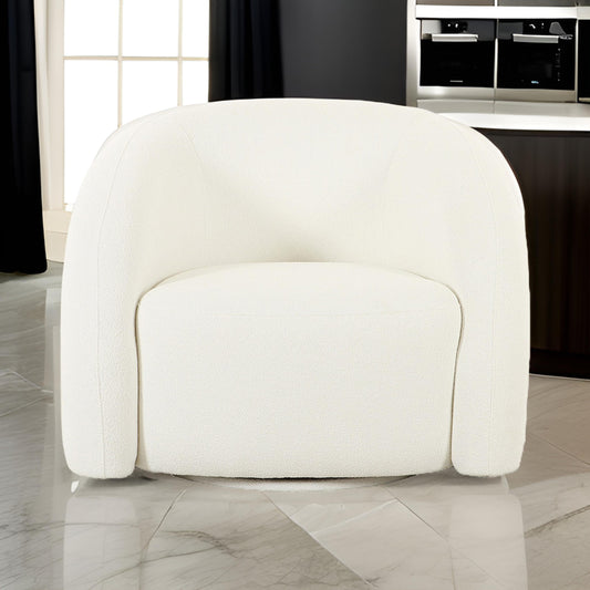 37 Inch Swivel Accent Chair Barrel Style Armrests White Fabric Wood By Casagear Home BM315023