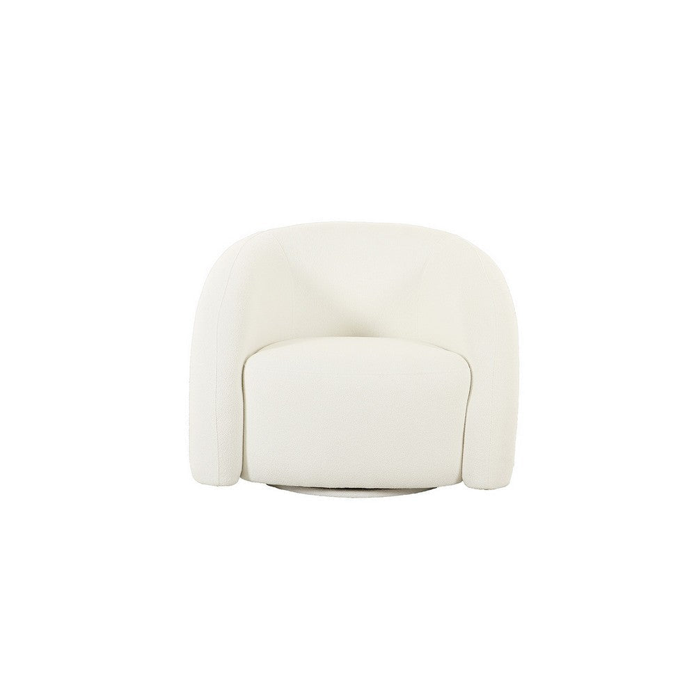 37 Inch Swivel Accent Chair, Barrel Style Armrests, White Fabric, Wood By Casagear Home