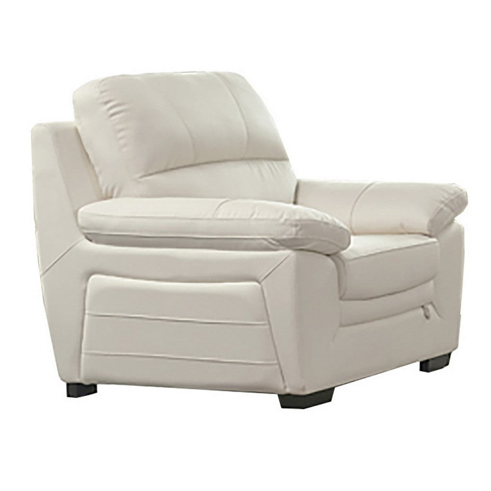 Gie 46 Inch Sofa Chair, Ivory Tufted Italian Leather Upholstery, Cushioned By Casagear Home