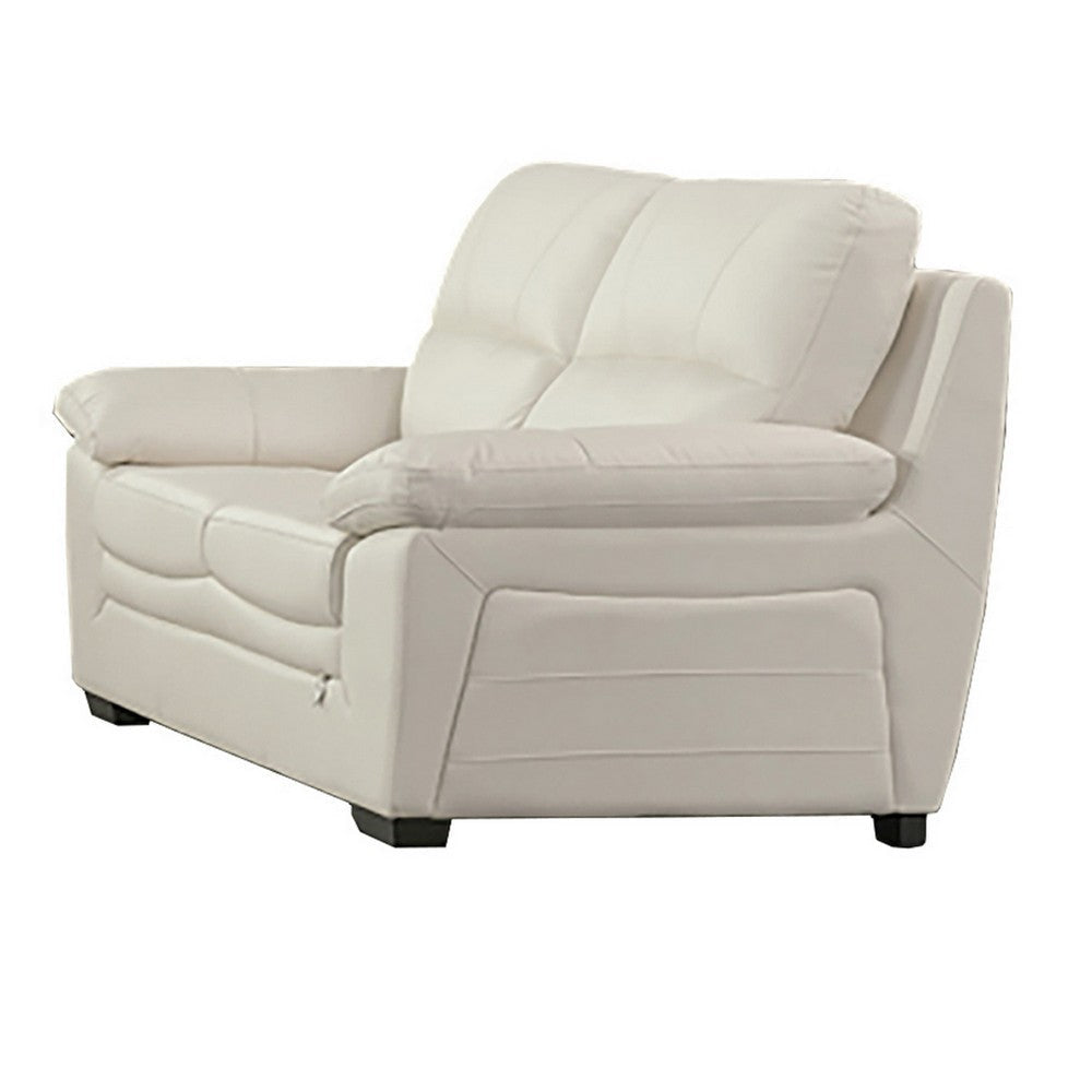 Gie 67 Inch Loveseat Padded Soft Ivory Tufted Italian Leather Upholstery By Casagear Home BM315034