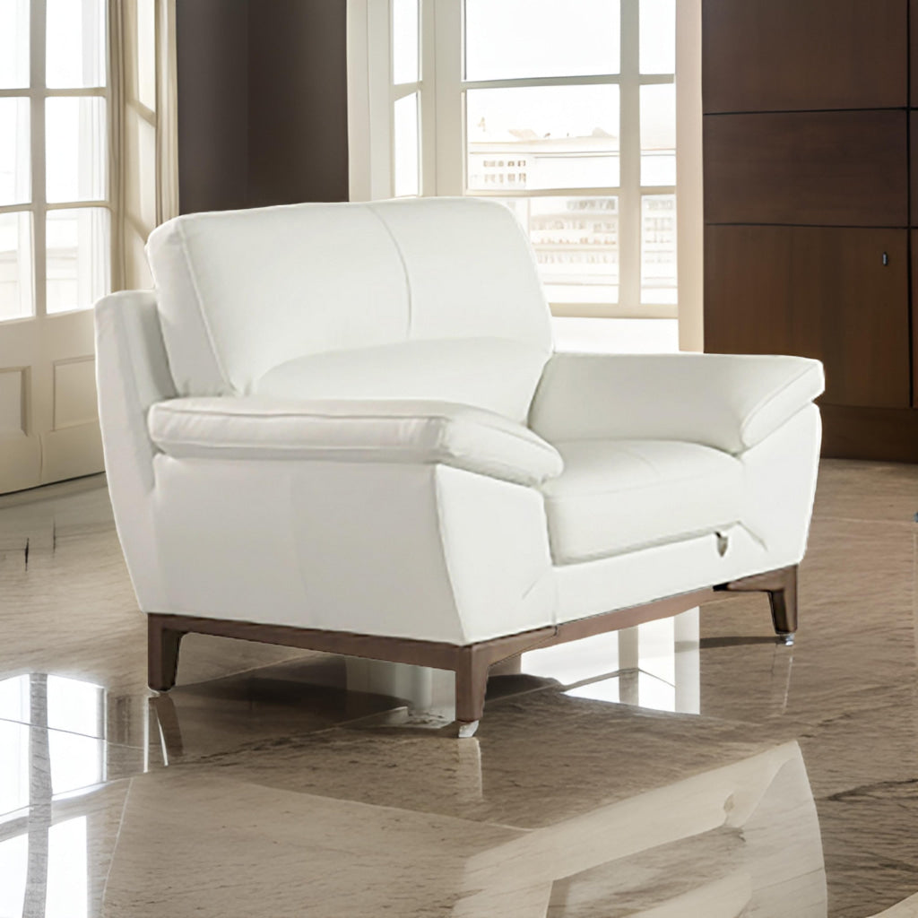 Fina 48 Inch Accent Sofa Chair Cushioned White Tufted Italian Leather By Casagear Home BM315035