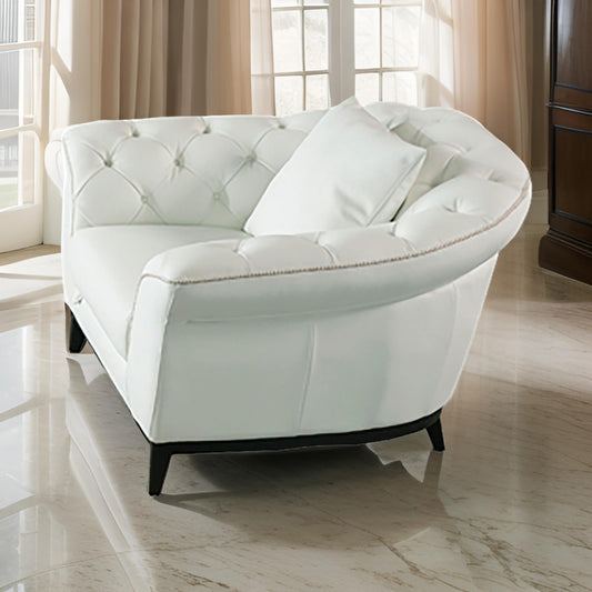 Tmy 45 Inch Accent Chair Throw Pillow Soft White Tufted Italian Leather By Casagear Home BM315037