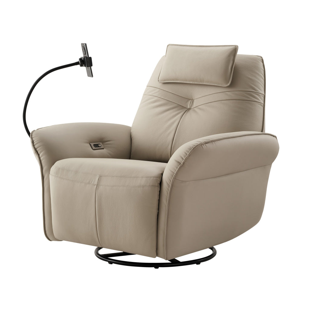 Gymi 39 Inch Swivel Power Recliner with Phone Holder Cushioned Gray By Casagear Home BM315039